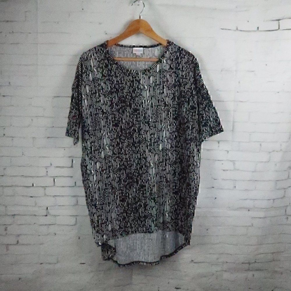 LULAROE BLACK & WHITE DESIGN SHORT SLEEVE OVERSIZED HI LOW TUNIC TOP SIZE XS